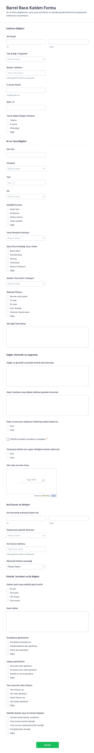 Türkçe Katılım Form Şablonu