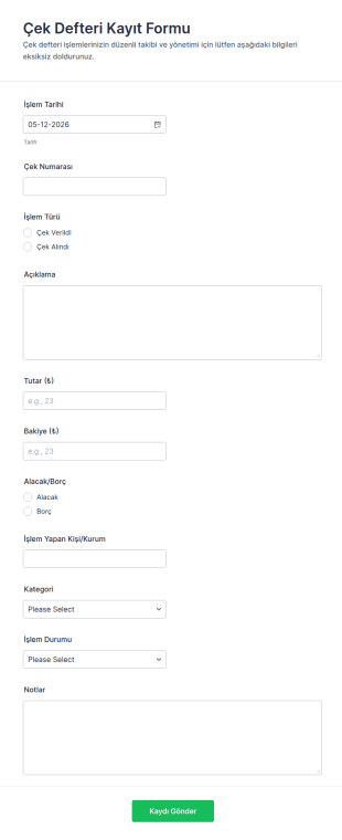 Türkçe Kayıt Defteri Formu 📒 Form Şablonu