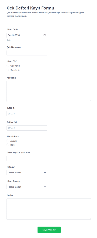 Türkçe Kayıt Defteri Formu 📒 Form Şablonu