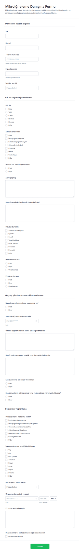 Türkçe Klinik Danışma Formu 🌸✨ Form Şablonu