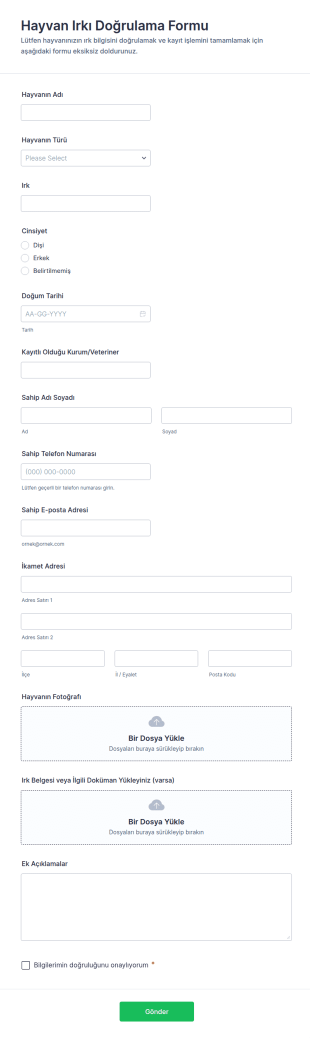 Türkçe Köpek Irk Doğrulama Formu 🐶 Form Şablonu
