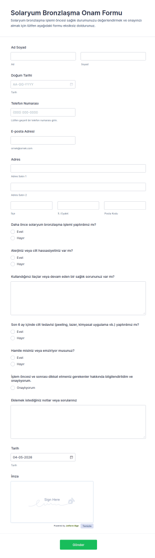 Türkçe Lokalize Edilmiş Uygulama Form Şablonu