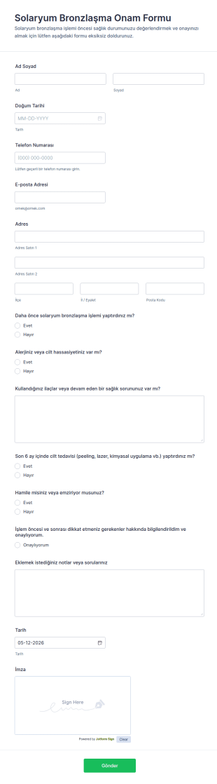 Türkçe Lokalize Edilmiş Uygulama Form Şablonu