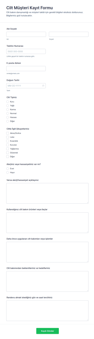 Türkçe Müşteri Kayıt Form Şablonu