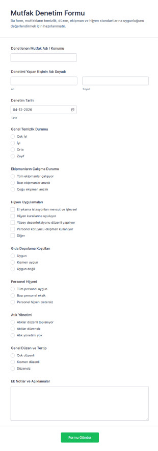 Türkçe Mutfak Denetim Formu 📝🍽️ Form Şablonu
