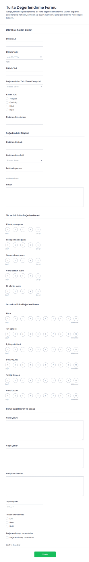 Türkçe Oylama Ve Değerlendirme Anketi 🎉🎈 Form Şablonu