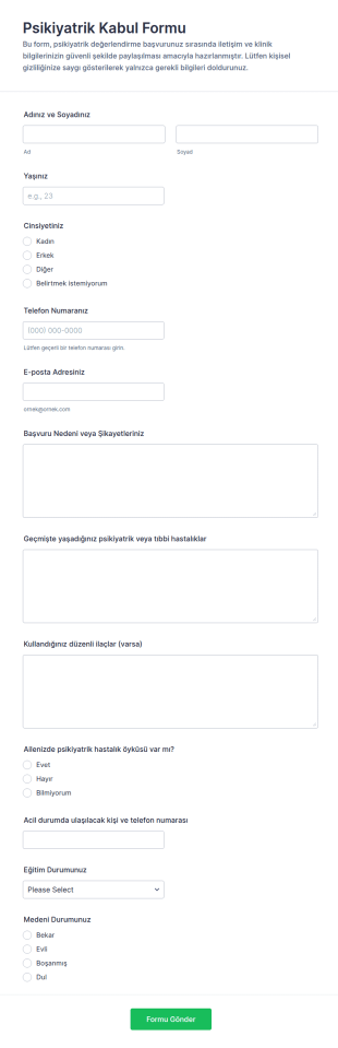 Psikiyatrik Değerlendirme Form Şablonu