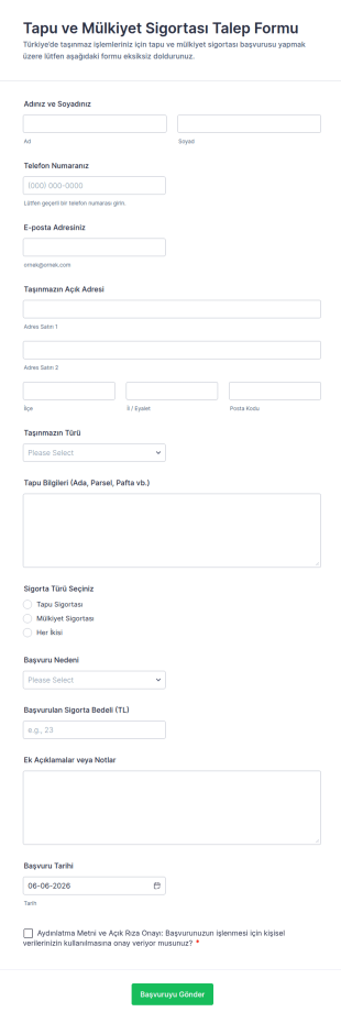 Türkçe Sigorta Talep Form Şablonu
