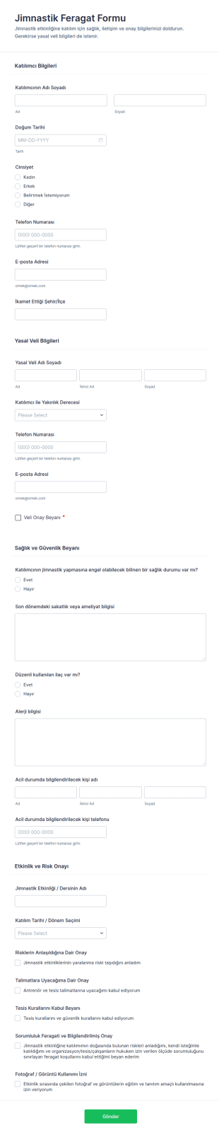 Türkçe Sporcu Feragatname Form Şablonu