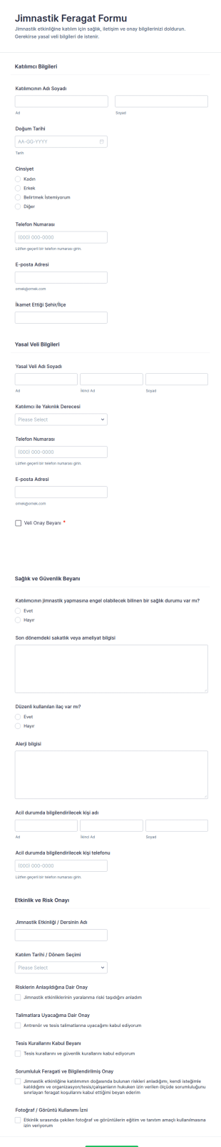 Türkçe Sporcu Feragatname Form Şablonu