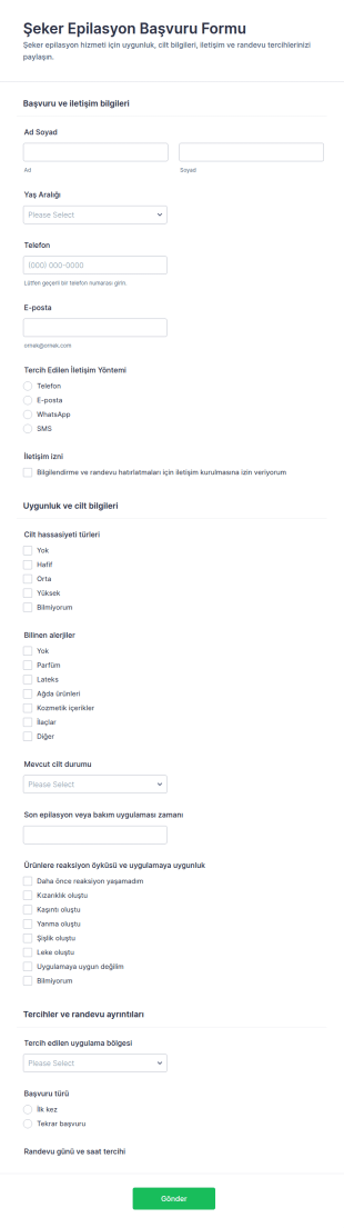 Türkçe Sugaring Bilgi Form Şablonu