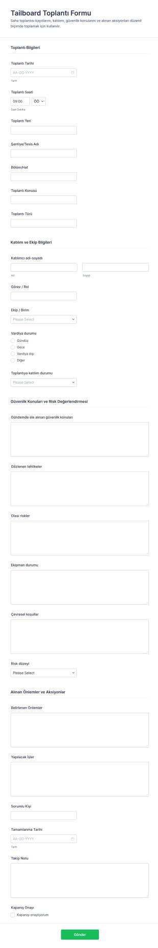 Türkçe Toplantı Katılım Formu 🎯 Form Şablonu