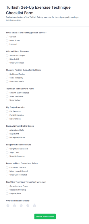 Turkish Get Up Exercise Technique Checklist Form Template