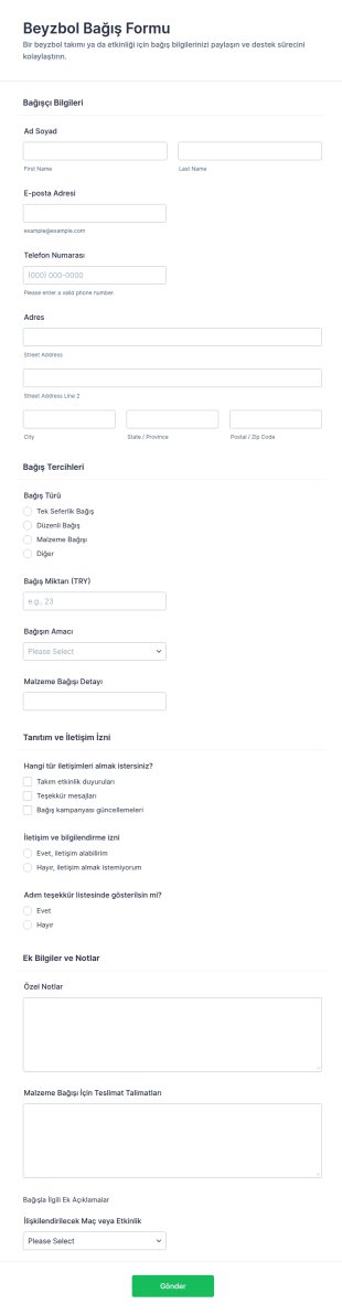 Türkiye Futbol Takımı Bağış Toplama Form Şablonu