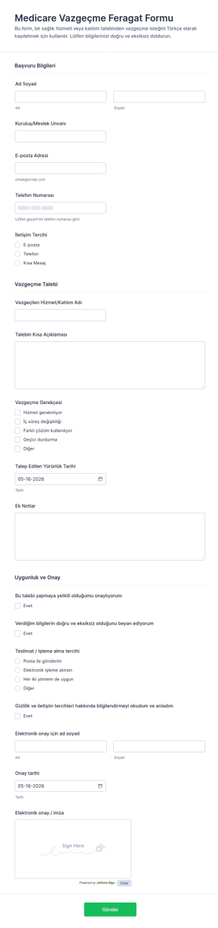 Türkiye Sağlık Hizmetleri Çıkış Form Şablonu