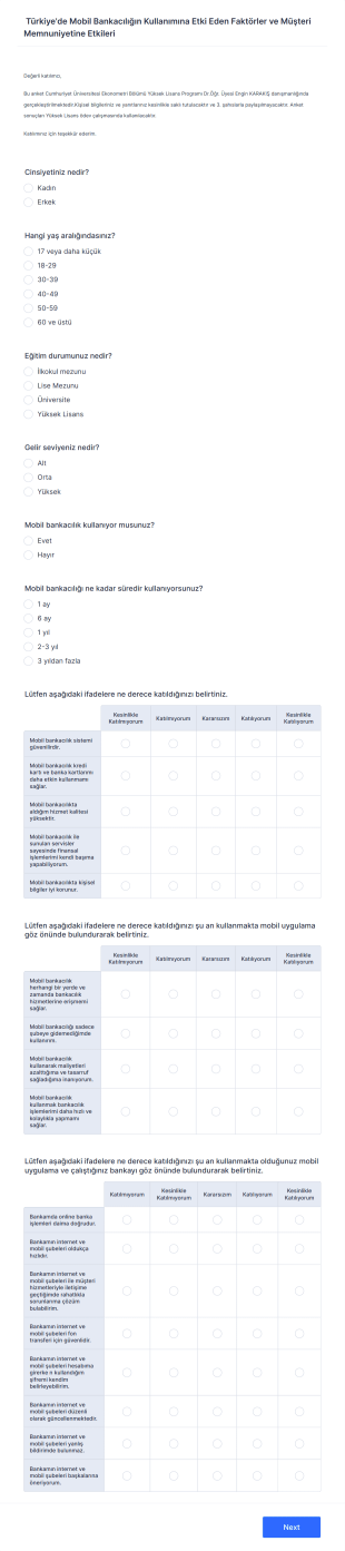 Mobil Bankacılık Müşteri Memnuniyet Anketi Form Template