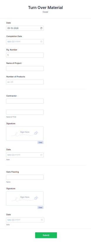 Turn Over Form Template