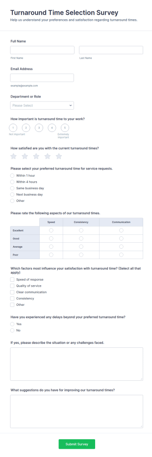 Turnaround Time Selection Survey Form Template
