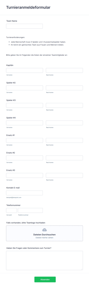 Turnieranmeldeformular Form Template