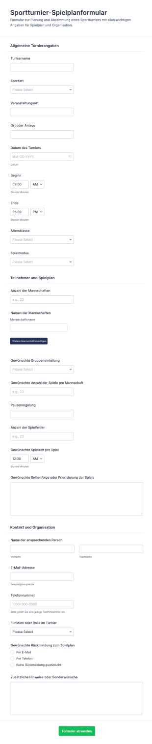 Turnierplan Formular