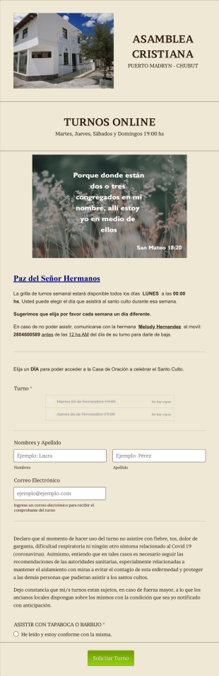 Turno Online Asamblea Cristiana