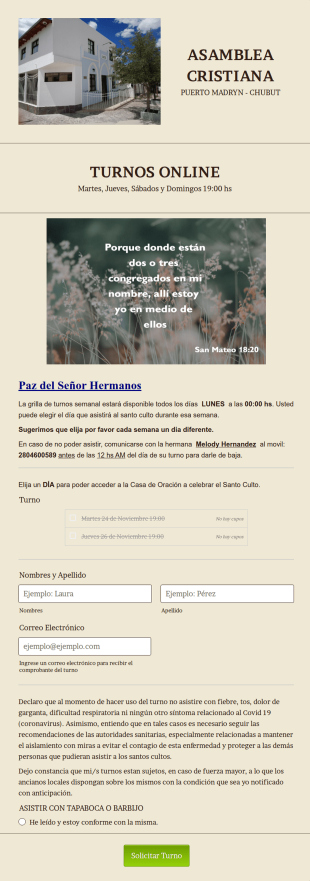 Turno Online Asamblea Cristiana