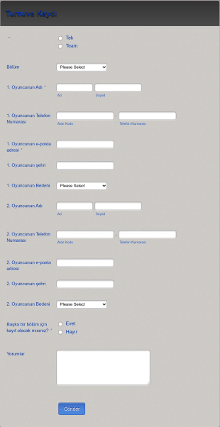 Turnuva Kaydı Form Template