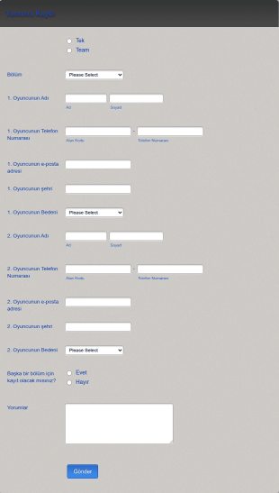 Turnuva Kaydı Form Şablonu