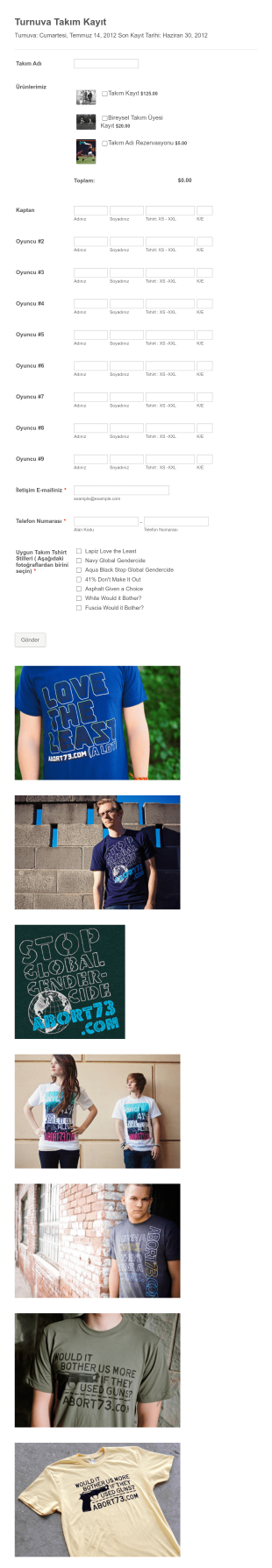 Turnuva Kayıt Form Şablonu