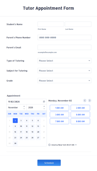 Tutor Appointment Form Template