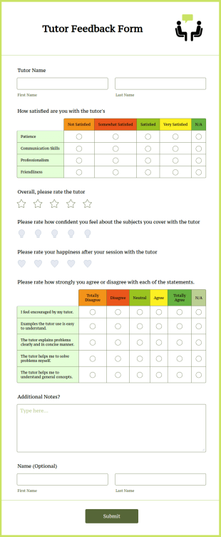 Tutor Feedback Form Template