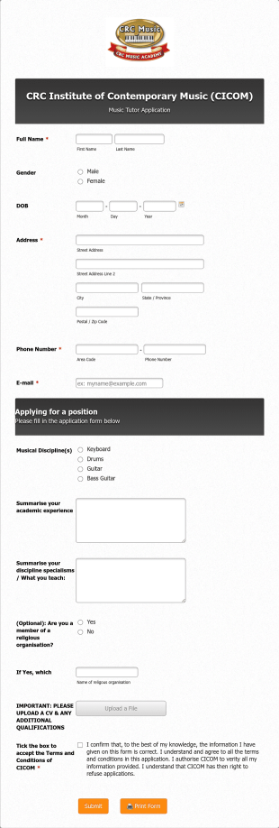 Tutor Recruiting Application Form Template