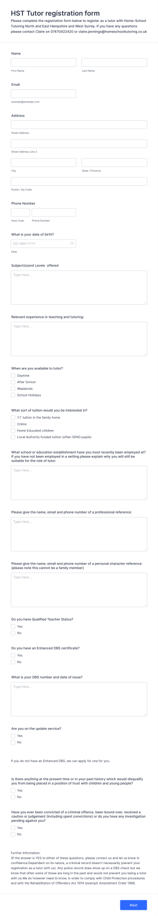 Tutor Registration Form Template