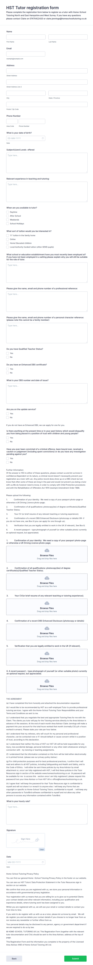 Tutor Registration Form Template