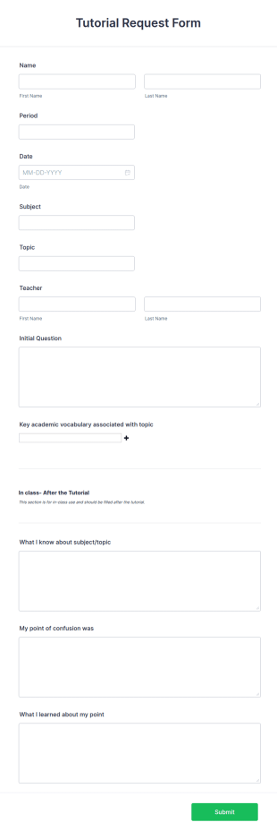 Tutorial Request Form Template
