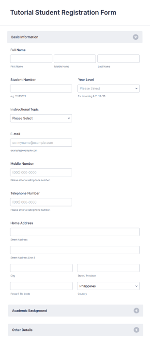 Tutorial Student Registration Form Template
