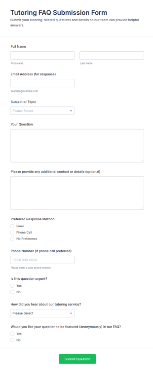 Tutoring FAQ Submission Form Template