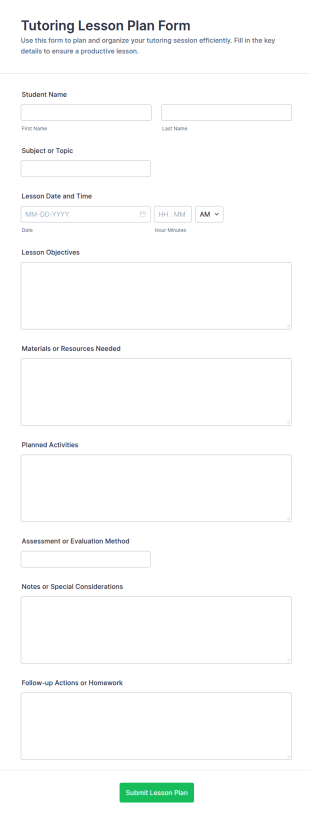 Tutoring Lesson Plan Form Template