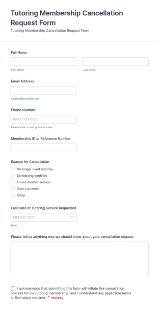 Tutoring Membership Cancellation Request Form Template