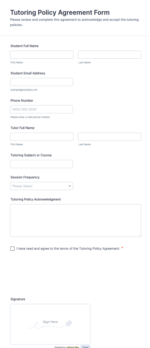 Tutoring Policy Agreement Form Template