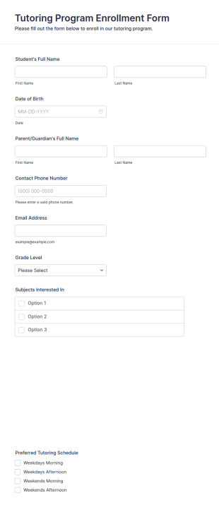 Tutoring Program Enrollment Form Template