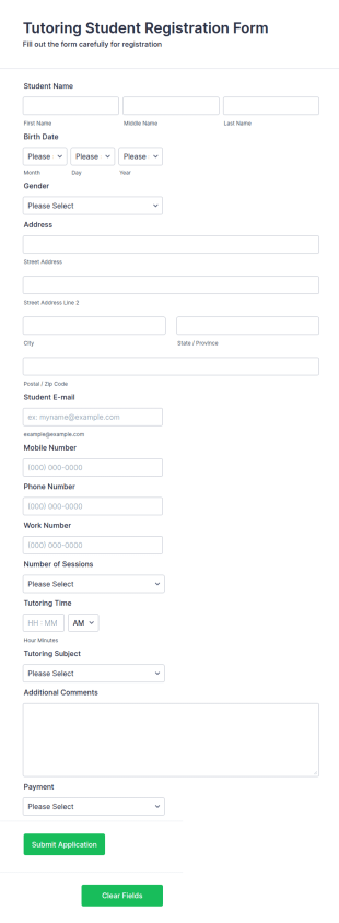 Tutoring Registration Form Template