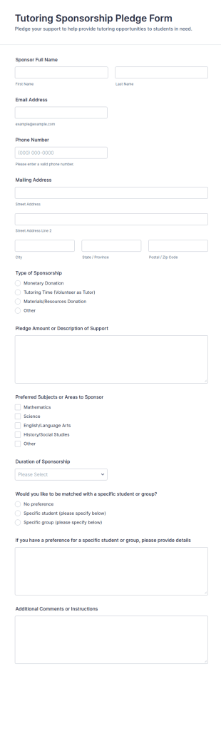 Tutoring Sponsorship Pledge Form Template
