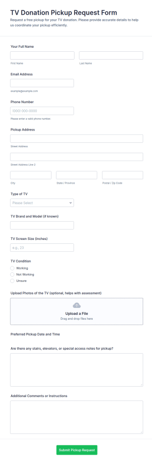 TV Donation Pickup Request Form Template