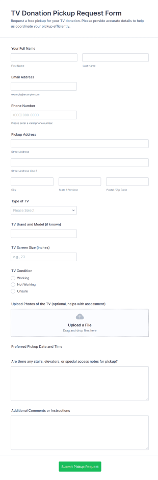 TV Donation Pickup Request Form Template
