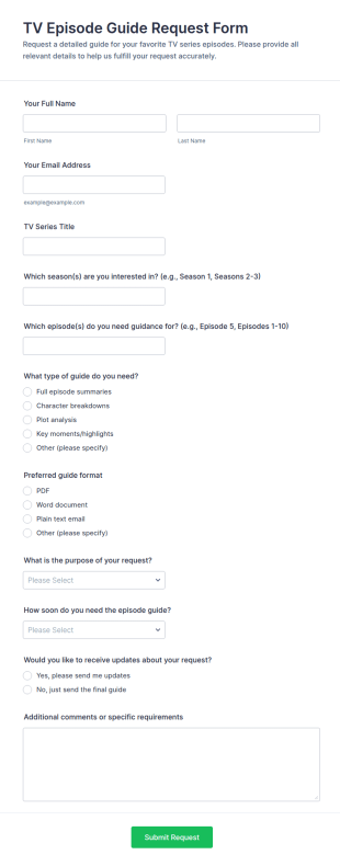TV Episode Guide Request Form Template