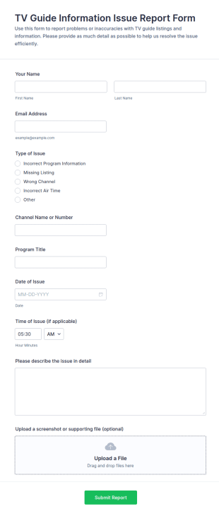TV Guide Information Issue Report Form Template