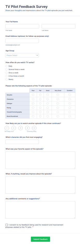 TV Pilot Feedback Survey Form Template