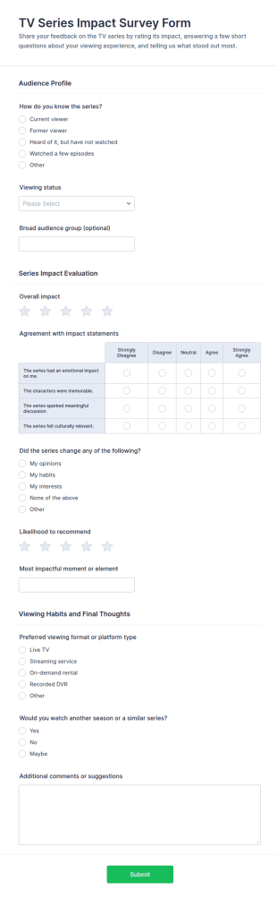 TV Series Impact Survey Form Template