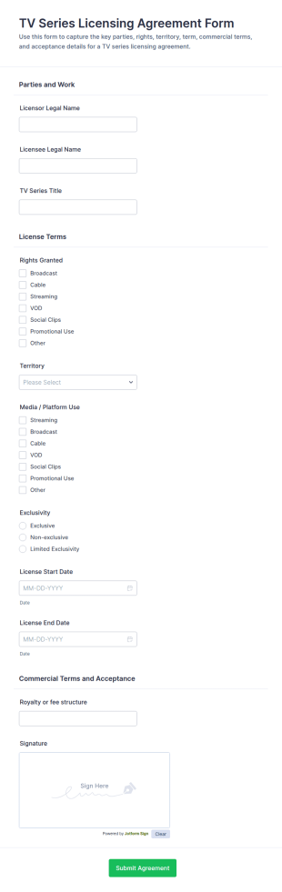 TV Series Licensing Agreement Form Template